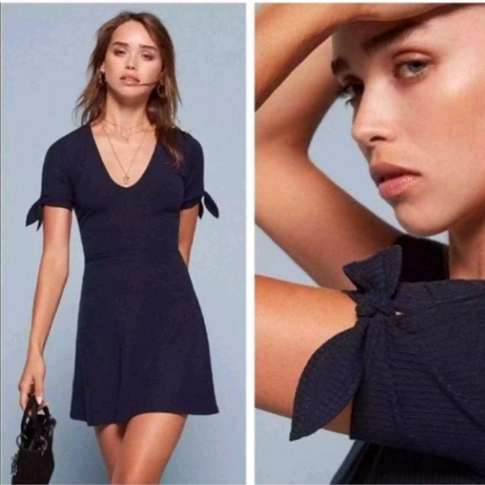 Reformation Ribbed Navy Dress